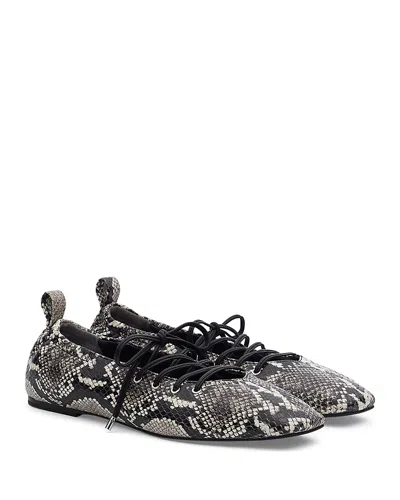 Rag & Bone Sophia Lace-up Snake-embossed Leather Ballerina Flats In Black