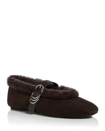 Rag & Bone Spire Shearling-lined Suede Mary Jane Ballerina Flats In Brown