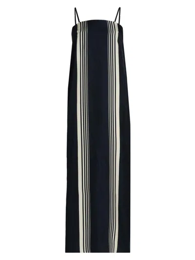 Rag & Bone Suki Stripe Sleeveless Silk Blend Maxi Dress In Blue