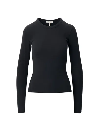 Rag & Bone Women's The Essential Rib-knit Long-sleeve Crewneck T-shirt In Black