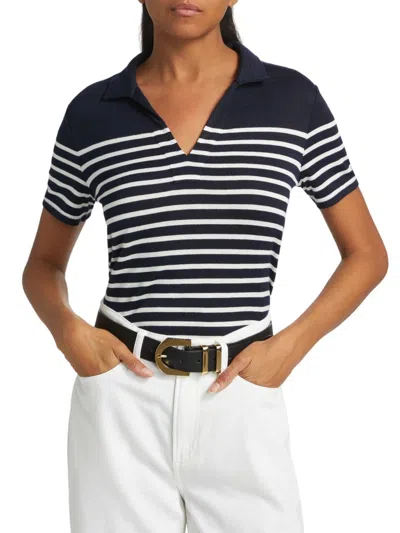 Rag & Bone Women's The Knit Stripe Polo Shirt In Blue
