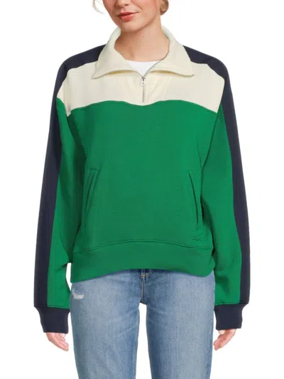 Rag & Bone Women's Vintage Terry Colorblock Quarter-zip Sweatshirt In Green