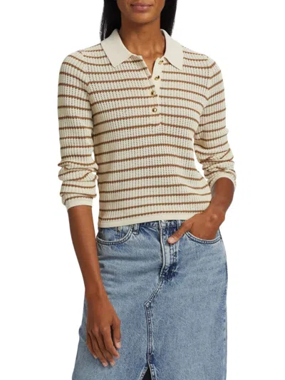 Rag & Bone Women's Viola Striped Knit Polo Top In Neutral