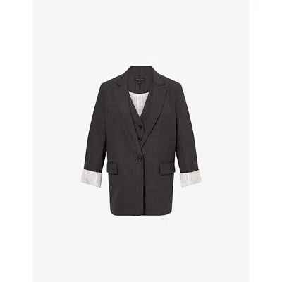 Rag & Bone Womens Gresp Jennifer Striped Stretch-wool Blend Blazer In Brown