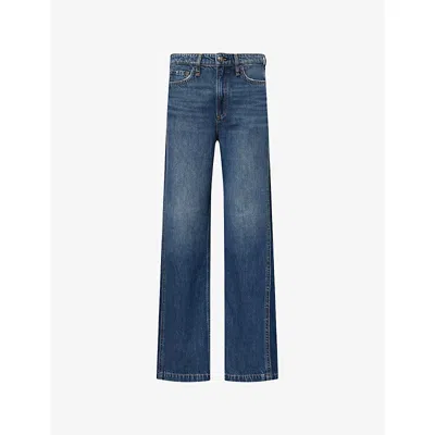 Rag & Bone Womens  Logan Spliced Wide-leg Denim Jeans In Blue