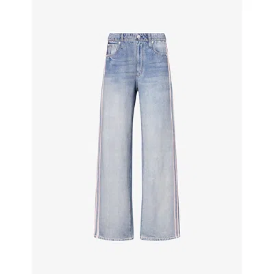 Rag & Bone Womens Pink Stripe Miramar Terry Cotton Trousers In Blue