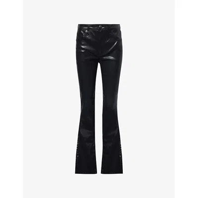 Rag & Bone Womens  Dahlia Flexi Flared Coated-denim Trousers In Black