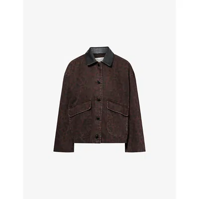 Rag & Bone Womens  Natalia Leopard-printed Denim Jacket In Black