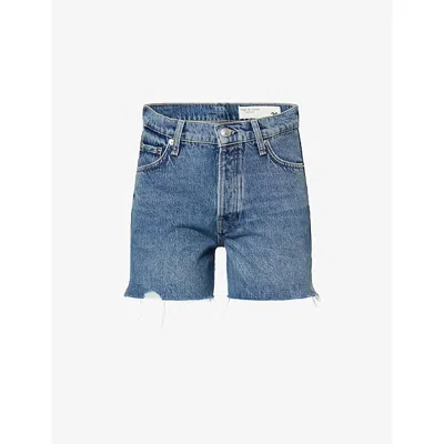 Rag & Bone Womens Flora Vintage Frayed-hem Denim Shorts In Blue