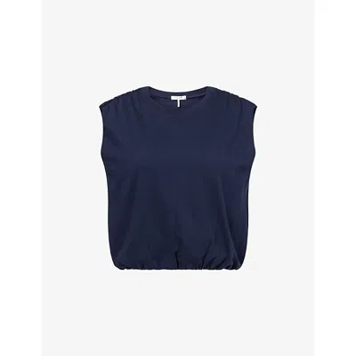 Rag & Bone Womens Sal Mica Bubble-hem Cotton Top In Blue