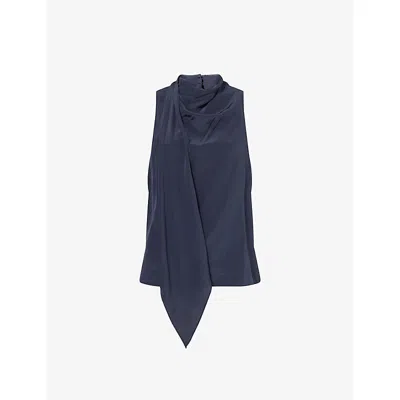 Rag & Bone Womens  Adela Draped Silk Top In Blue