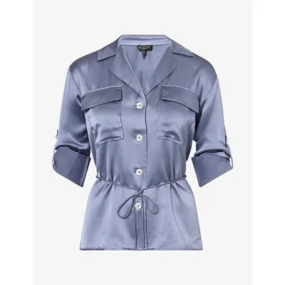 Rag & Bone Womens Sonny Patch-pocket Silk Blouse Fadedblu Xs In Blue