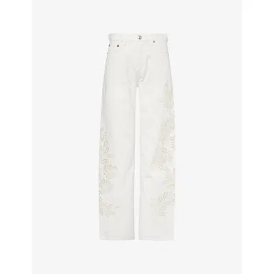 Rag & Bone Womens Whtfloral Shea Straight-leg Embroidered Denim Jeans In White
