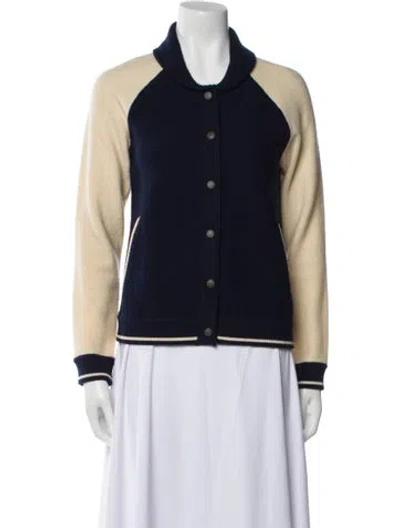 Pre-owned Rag & Bone Wool Colorblock Pattern Bomber Jacket In Blue