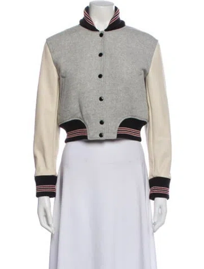 Pre-owned Rag & Bone Wool Colorblock Pattern Bomber Jacket In Gray