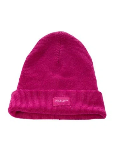 Pre-owned Rag & Bone Wool Logo Patch Beanie In Pink