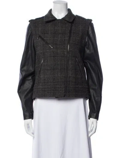 Pre-owned Rag & Bone Wool Plaid Print Biker Jacket In Grey