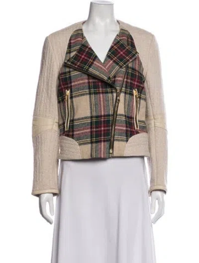Pre-owned Rag & Bone Wool Plaid Print Biker Jacket In Neutrals
