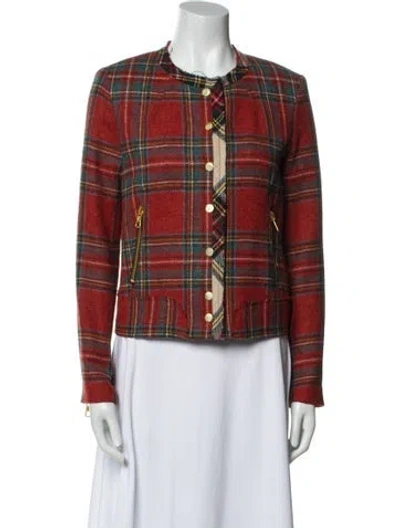 Pre-owned Rag & Bone Wool Plaid Print Evening Jacket In Red