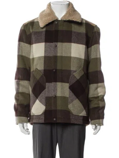 Pre-owned Rag & Bone Wool Plaid Print Peacoat In Green