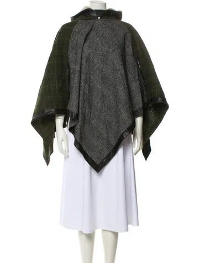 Pre-owned Rag & Bone Wool Plaid Print Poncho In Green
