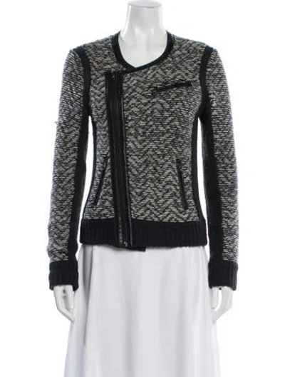 Pre-owned Rag & Bone Wool Tweed Pattern Biker Jacket In Black