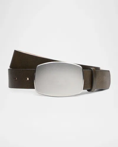 Rag & Bone Wyatt Plaque Cut-size-leather Belt In Olive