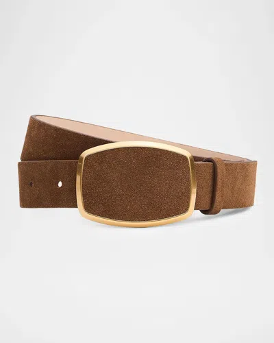 Rag & Bone Wyatt Plaque Cut-to-size Suede Belt In Brown