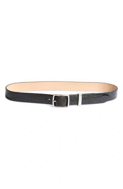 Rag & Bone X Boyfriend Croc Embossed Leather Belt In Black