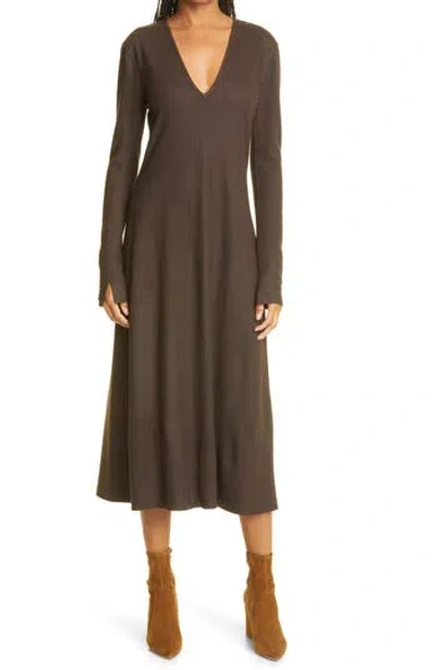 Rag & Bone Yan V-neck Long Sleeve Wool Dress In Brown