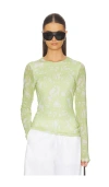 Rag & Bone Yana Printed Mesh Long Sleeve Tee In Green