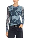 Rag & Bone Yana Printed Mesh Long Sleeve Tee Silver Multi In Multi