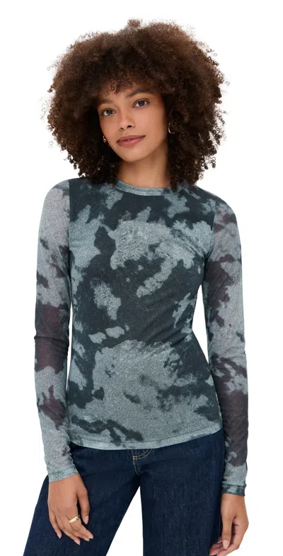 Rag & Bone Yana Printed Mesh Long Sleeve Tee Silver Multi In Blue