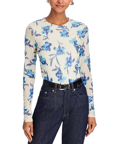 Rag & Bone Yana Printed Mesh Long Sleeve Tee In White