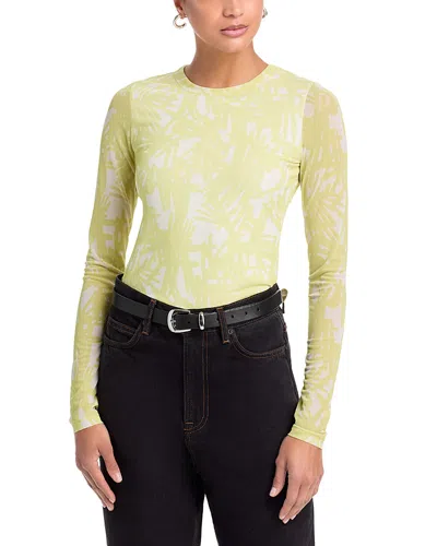 Rag & Bone Yana Printed Mesh Long Sleeve Tee In Yellow