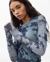 Rag & Bone Yana Printed Mesh Long Sleeve Tee Silver Multi In Blue