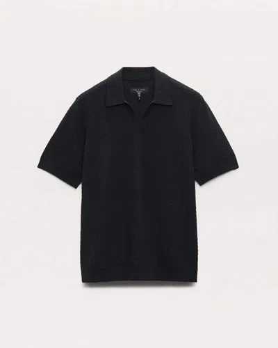Rag & Bone Zuma Herringbone Terry Polo Shirt In Black