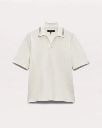 Rag & Bone Zuma Johnny Collar Knit Polo Shirt In White