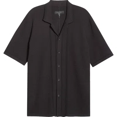 Rag & Bone Zuma Short Sleeve Ottoman Stitch Camp Shirt In Black
