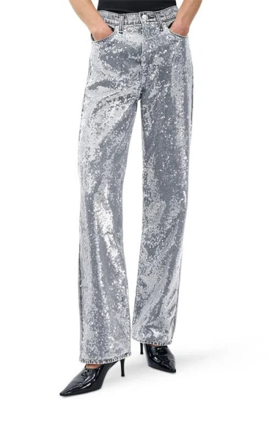 Rag & Bone /jean Shea Sequin Straight Leg Jeans In Silver