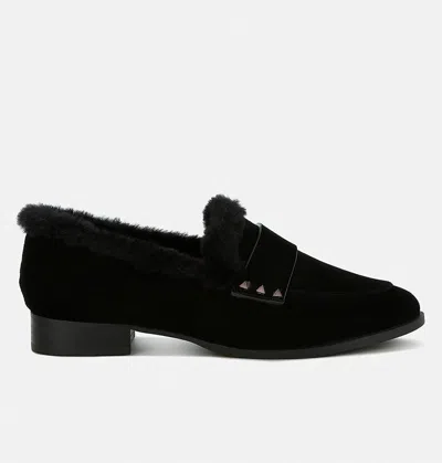 Rag & Co Allie Fur Trim Suede Loafers In Black