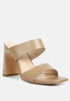 RAG & CO ALODIA SLIM BLOCK HEEL SANDALS IN TAUPE