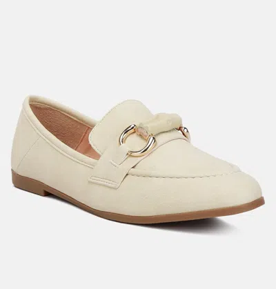 Rag & Co Asher Horsebit Embellished Raffia Loafers In Beige In White