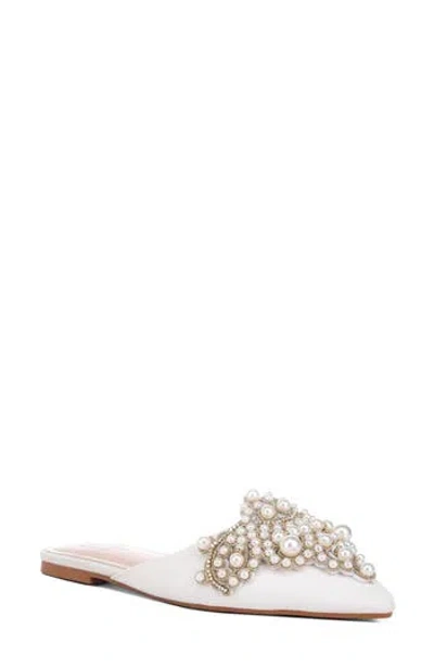 Rag & Co Astre Embellished Pointed Toe Mule In White