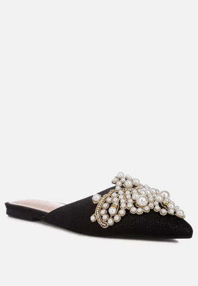 Rag & Co Astre Pearl Embellished Shimmer Mules In Black