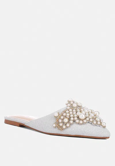 Rag & Co Astre Embellished Delicate Pearl Mules In White In Silver
