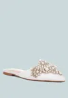 Rag & Co Astre Pearl Embellished Shimmer Mules In White In White