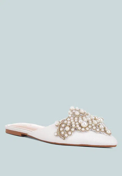 Rag & Co Astre Pearl Embellished Shimmer Mules In White