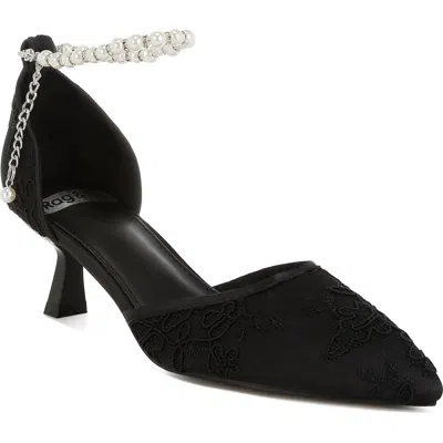 Rag & Co Bruna Faux Pearl Ankle Tie Lace Pump In Black