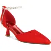 Rag & Co Bruna Faux Pearl Ankle Tie Lace Pump In Red